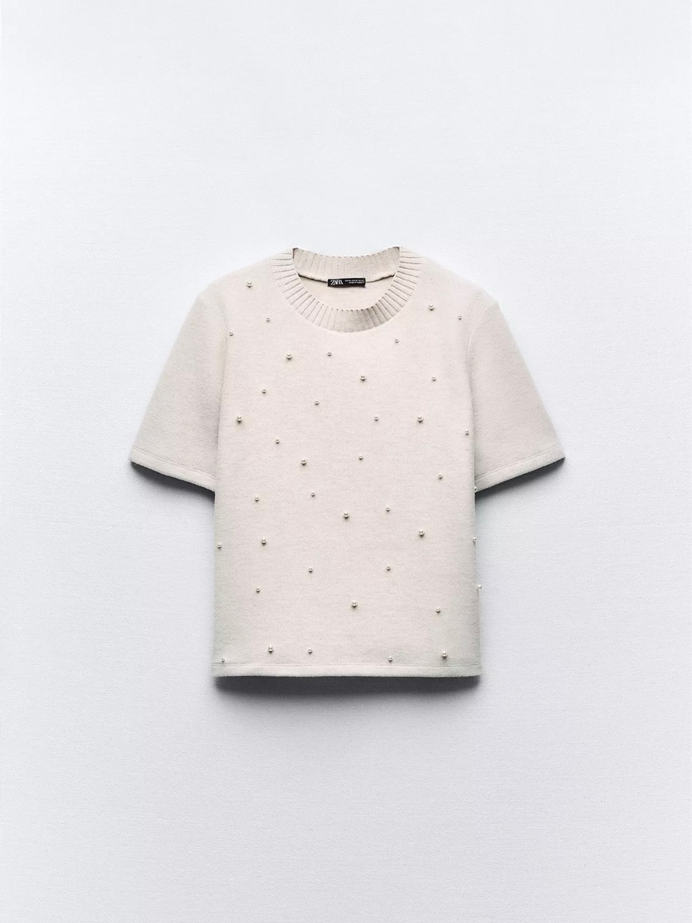 Zara Cream Pearl Knit Shirt